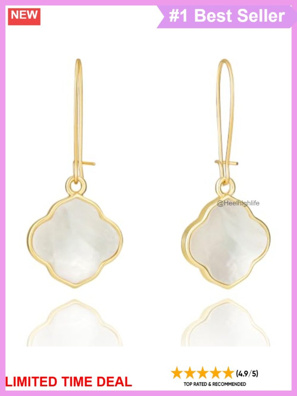 14K Gold Plated Natural Mother-of-Pearl Drop Dangle Earrings Handmade